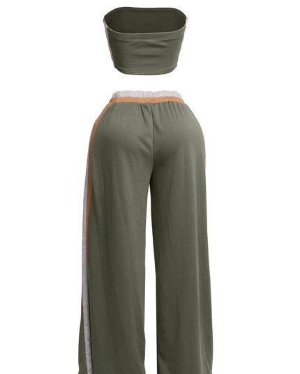 Strapless crop top & wide leg pants set - Muvin 