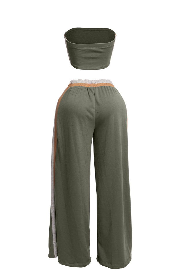 Strapless crop top & wide leg pants set - Muvin 