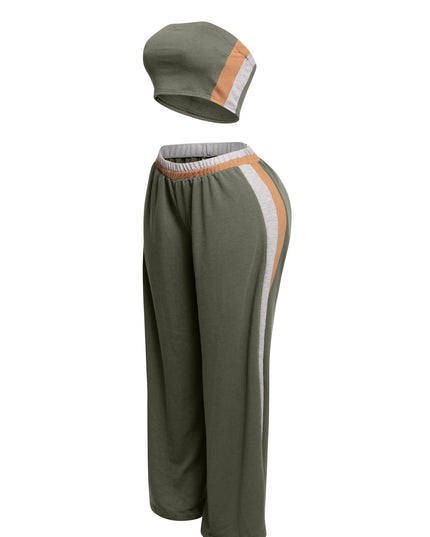 Strapless crop top & wide leg pants set - Muvin 