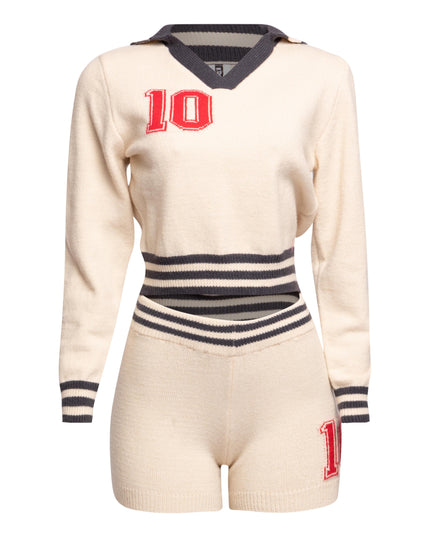 Vintage-Inspired Knit Two-Piece Set with Varsity Details - Muvin 