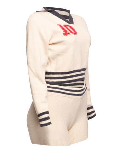 Vintage-Inspired Knit Two-Piece Set with Varsity Details - Muvin 