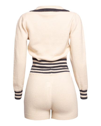 Vintage-Inspired Knit Two-Piece Set with Varsity Details - Muvin 
