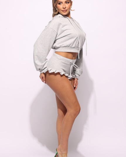Crop hoodie & ruffle shorts set - Muvin 