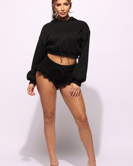 Crop hoodie & ruffle shorts set - Muvin 