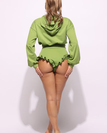 Crop hoodie & ruffle shorts set - Muvin 