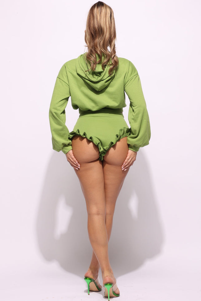 Crop hoodie & ruffle shorts set - Muvin 