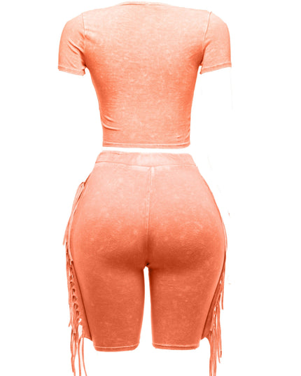 Mineral washed fringe biker set. - Muvin 