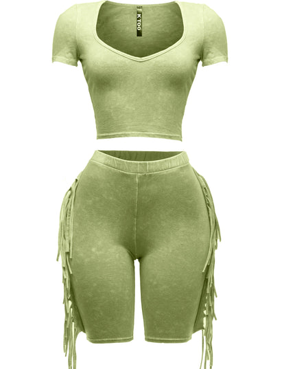 Mineral washed fringe biker set. - Muvin 