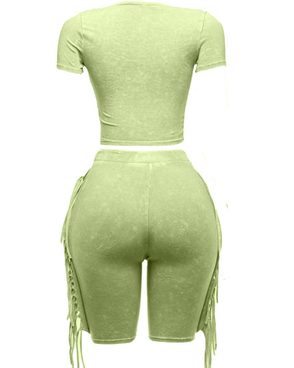 Mineral washed fringe biker set. - Muvin 