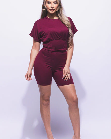 Corseted Top and Biker Set - Muvin 