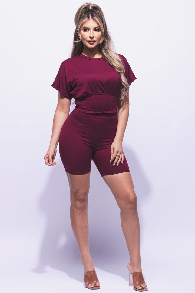Corseted Top and Biker Set - Muvin 