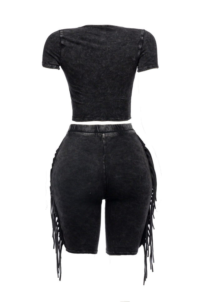 Mineral washed fringe biker set Green - Muvin 