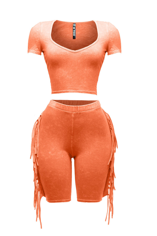 Mineral washed fringe biker set Green - Muvin 