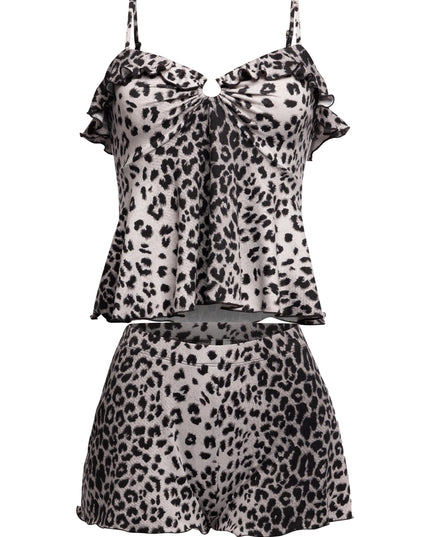 Leopard printed ruffle tank top & shorts set - Muvin 