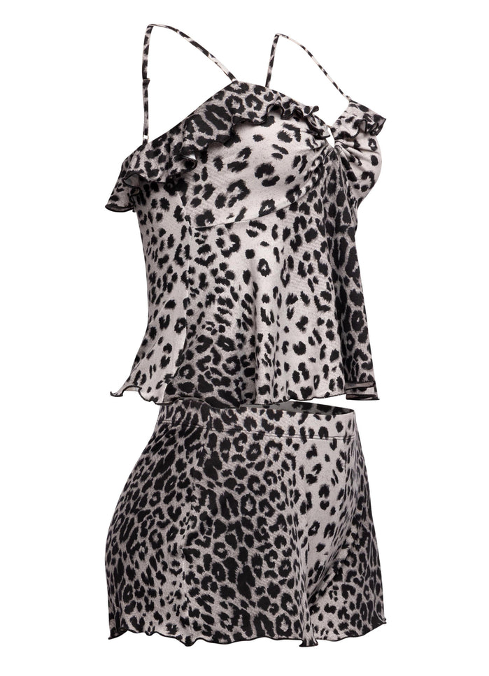 Leopard printed ruffle tank top & shorts set - Muvin 