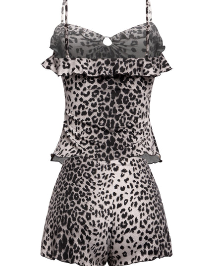 Leopard printed ruffle tank top & shorts set - Muvin 