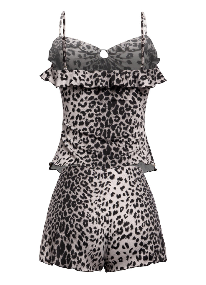 Leopard printed ruffle tank top & shorts set - Muvin 