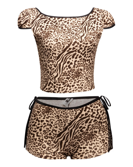 Leopard Short Set W Bow Accents - Muvin 