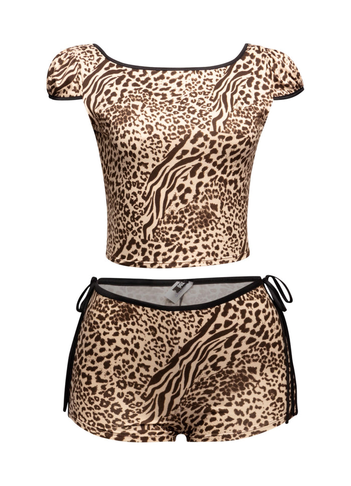 Leopard Short Set W Bow Accents - Muvin 