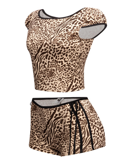 Leopard Short Set W Bow Accents - Muvin 