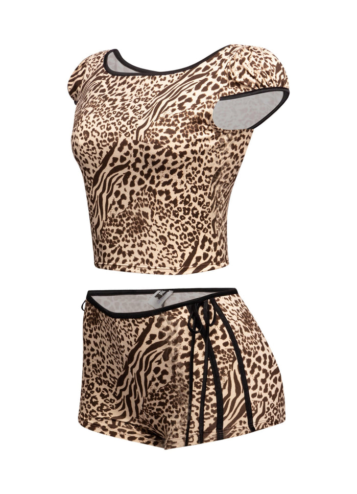 Leopard Short Set W Bow Accents - Muvin 