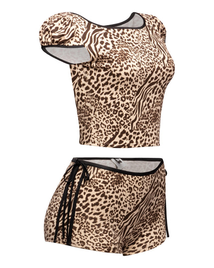Leopard Short Set W Bow Accents - Muvin 