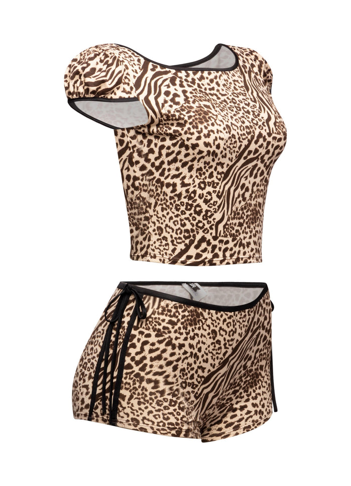 Leopard Short Set W Bow Accents - Muvin 