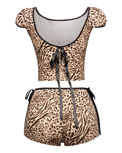 Leopard Short Set W Bow Accents - Muvin 