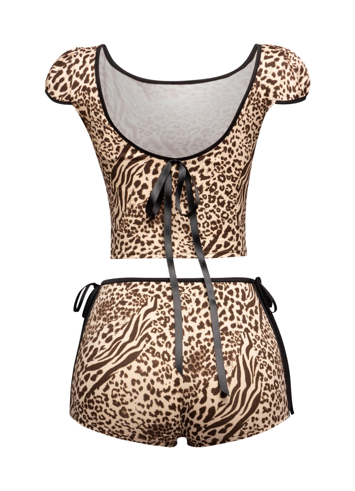 Leopard Short Set W Bow Accents - Muvin 