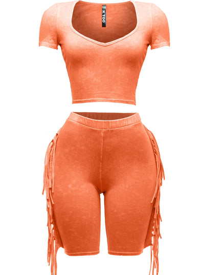 Mineral washed fringe biker set... - Muvin 