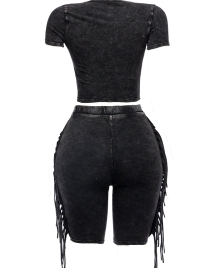 Mineral washed fringe biker set... - Muvin 