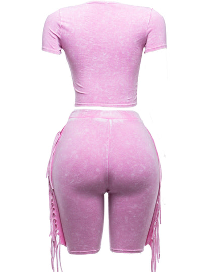 Mineral washed fringe biker set... - Muvin 