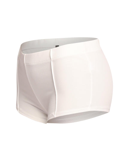 Chic white micro mini shorts featuring pintuck detailing and a stretchy waistband, ideal for bold, figure-hugging outfits and stylish summer vibes.