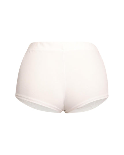 Trendy micro mini shorts with pintuck accents and a high-rise elastic waistband, offering a sleek silhouette for confident and versatile styling.