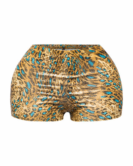 Foiled animal printed highwaisted shorts - Muvin 