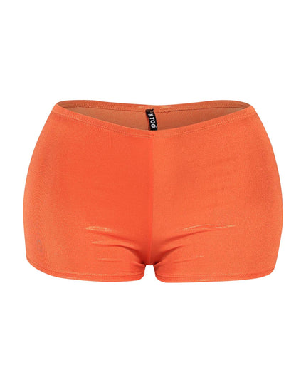 Tangerine high-waist shorts with shiny finish and bodycon fit