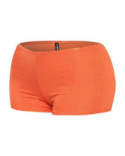 Statement tangerine shimmer shorts perfect for summer festival looks