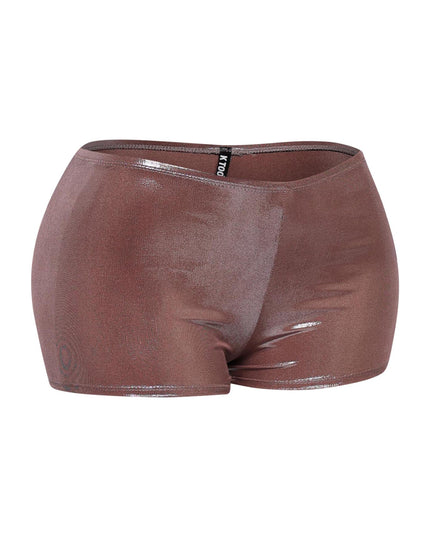 Chocolate shimmer hot pants in high-waist silhouette and luxe shine
