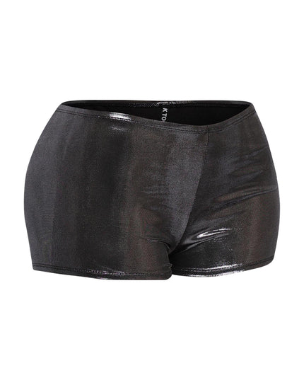Glossy black fitted hot pants in stretchy bodycon fabric