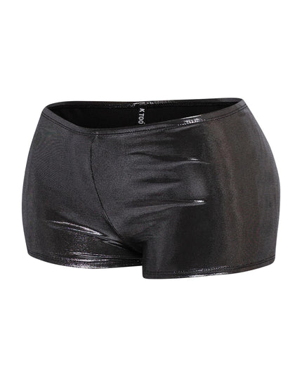 Wet-look black high-rise shorts perfect for going-out or club outfits