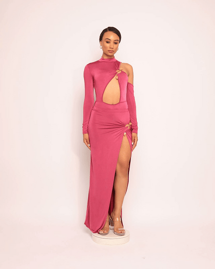 Cutout bodysuit & maxi skirt set w jewel trim - Muvin 