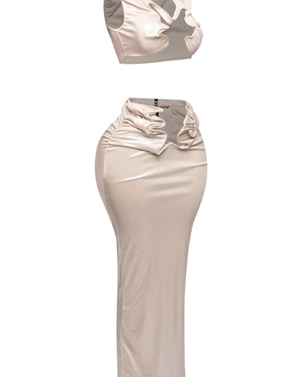 Side profile of the two-piece set, showcasing the cutout flex wire top and smooth skirt.