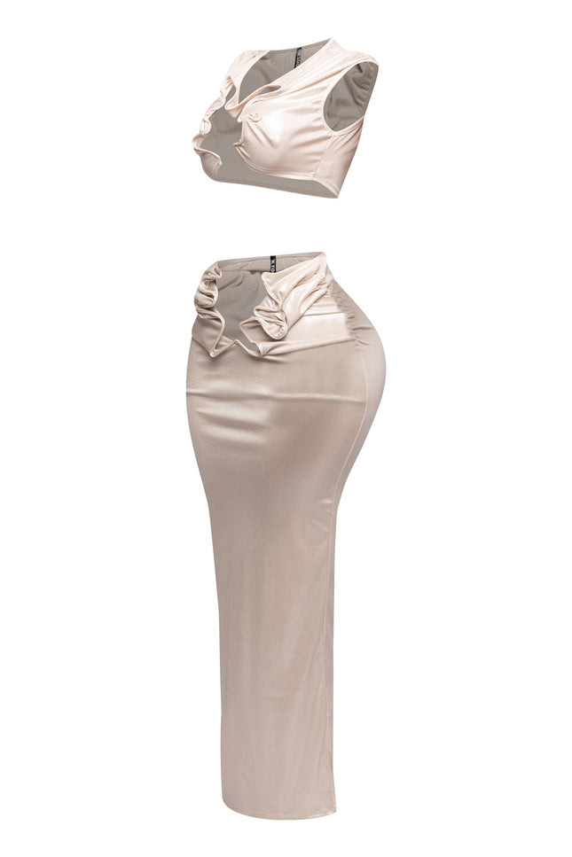Flex wire cutout foiled tank maxi skirt set - Muvin 