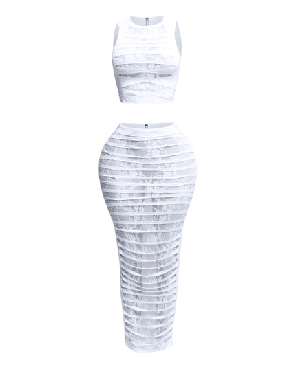 Lace layered cut out skirt set - Muvin 