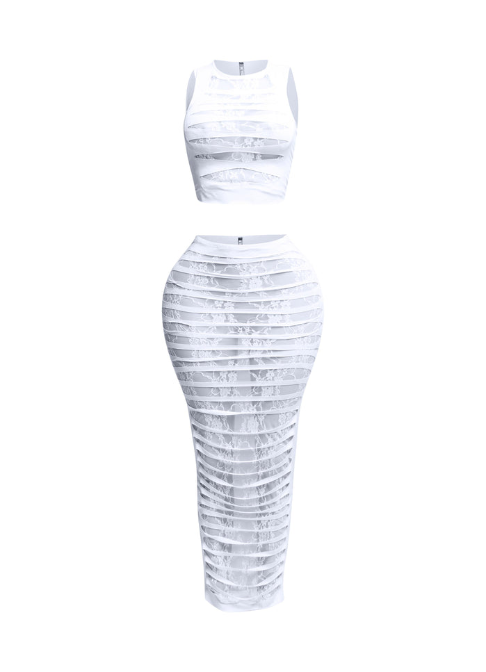 Lace layered cut out skirt set - Muvin 