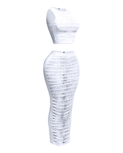 Lace layered cut out skirt set - Muvin 