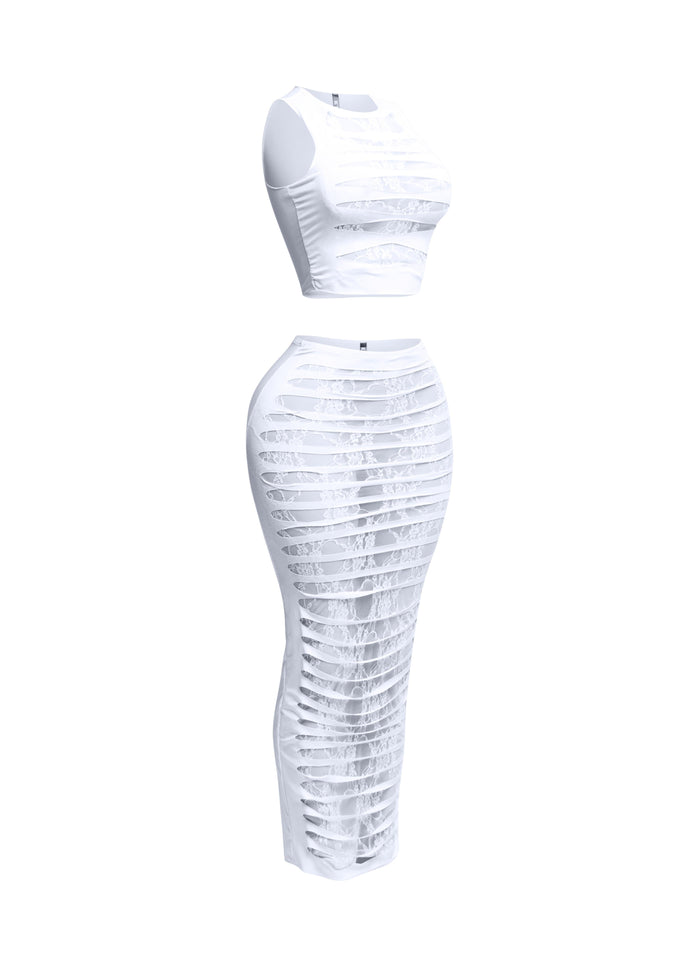 Lace layered cut out skirt set - Muvin 