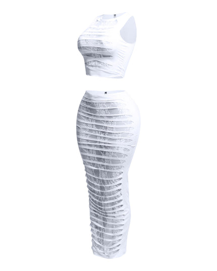 Lace layered cut out skirt set - Muvin 