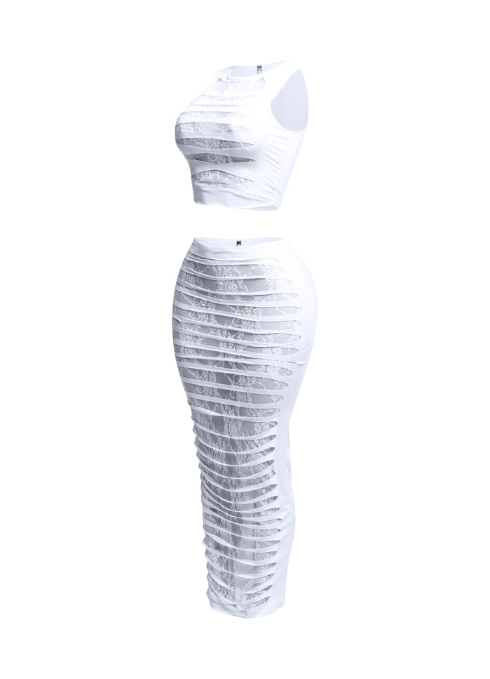Lace layered cut out skirt set - Muvin 