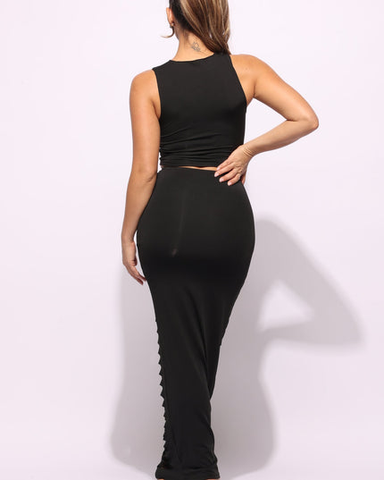 Lace layered cut out skirt set - Muvin 